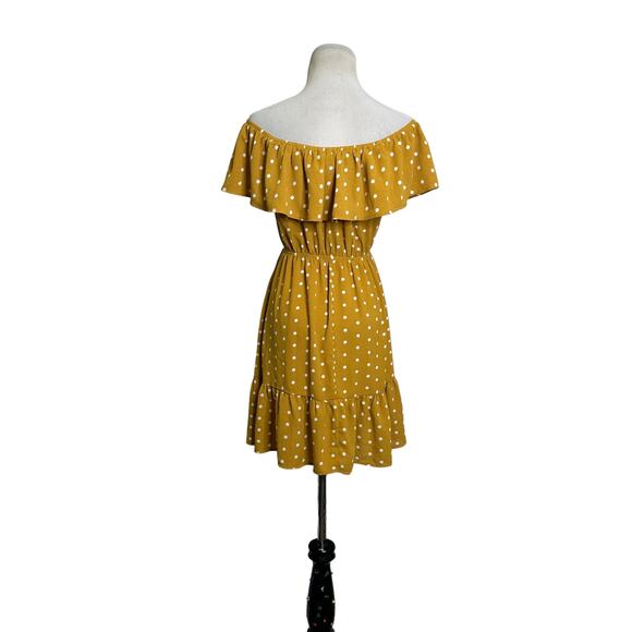 Forever 21 yellow white polka dots off shoulder mini dress size Small - Picture 10 of 12